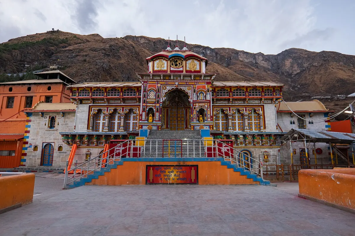Badrinath Temple with an open stone plaza in front of the entrance